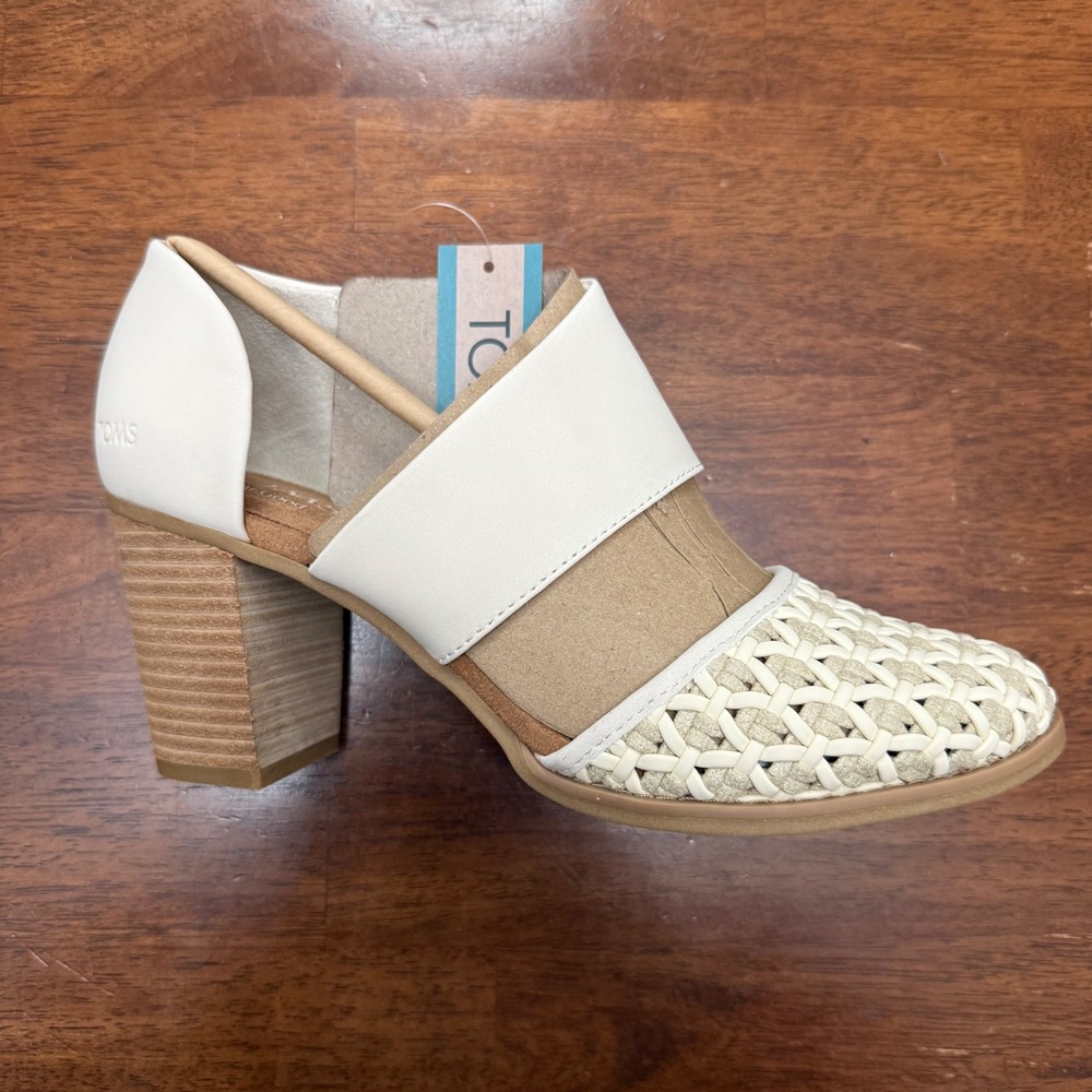 TOMS Milan Booties Women 8.5 Natural Geo Basket Woven Block Heel Side Zip New - Picture 6 of 7